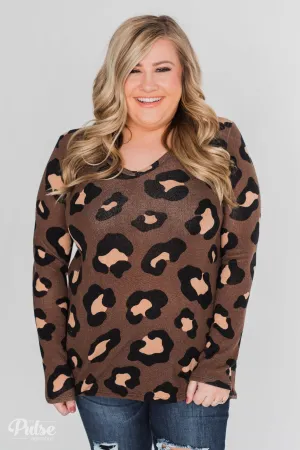 Leopard Print Long Sleeve Top- Brown