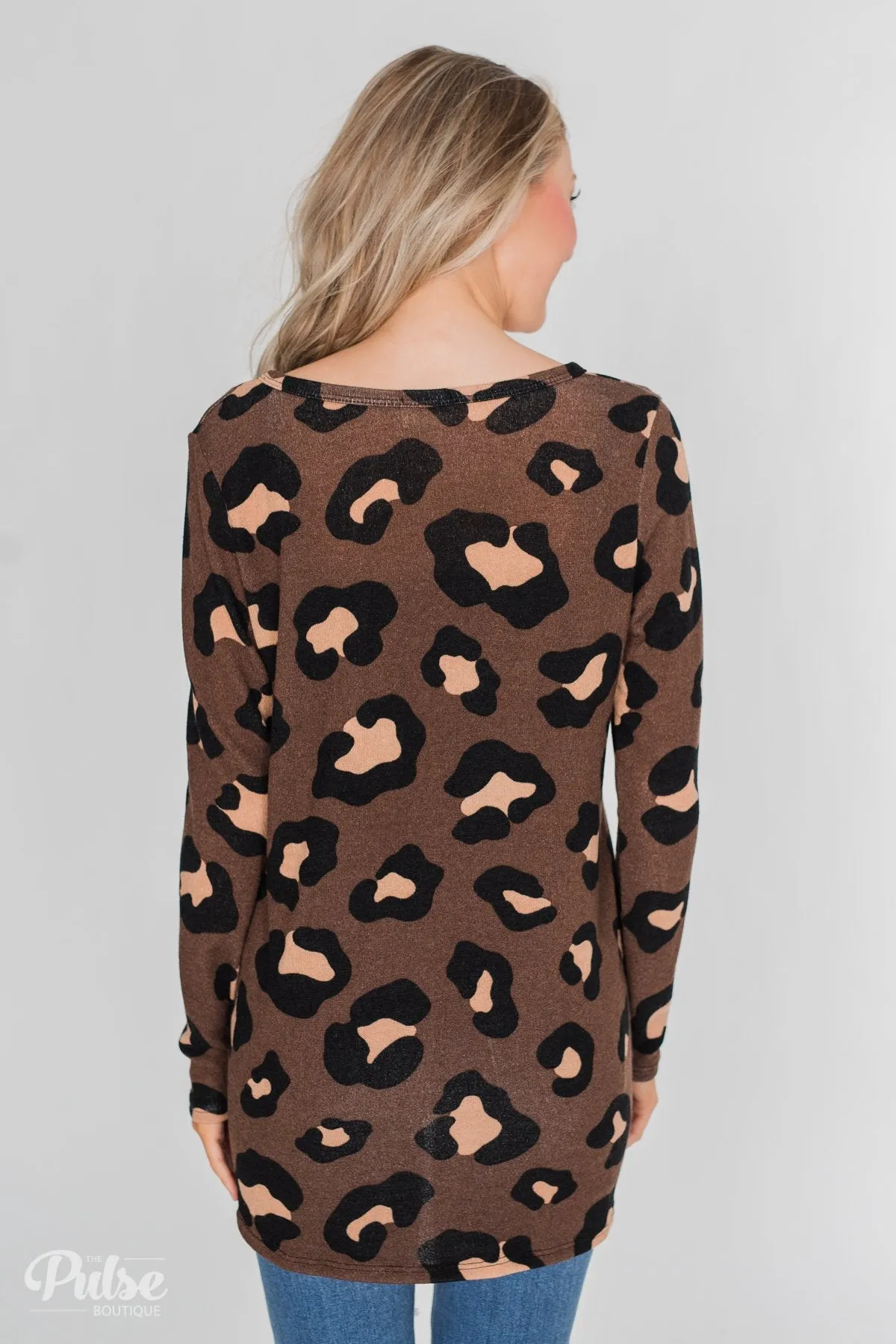 Leopard Print Long Sleeve Top- Brown