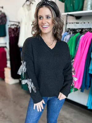 Let It Shine Sequin Bow Sweater