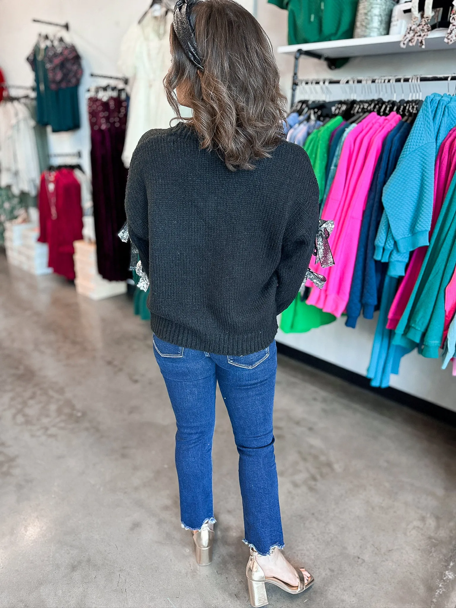 Let It Shine Sequin Bow Sweater