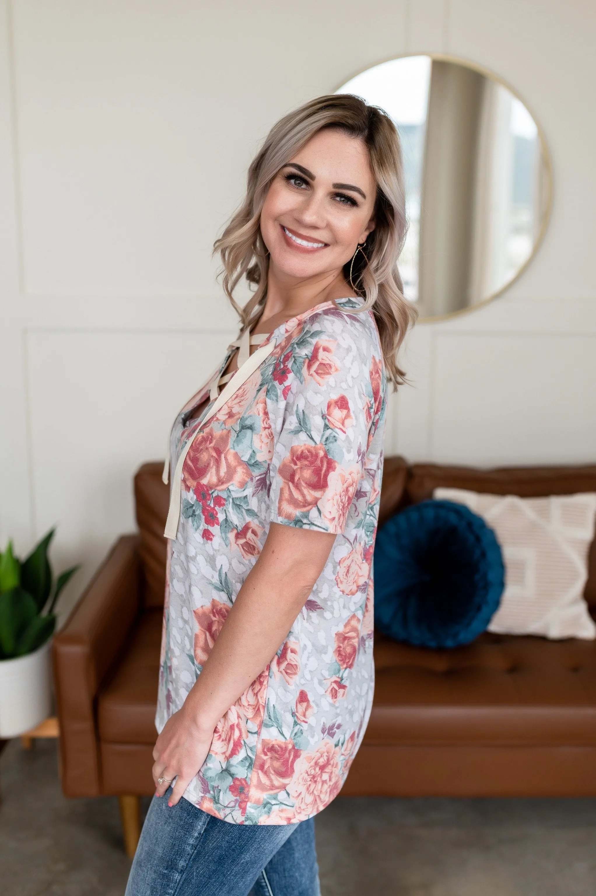 Like A Hot House Flower Top In Sage & Coral