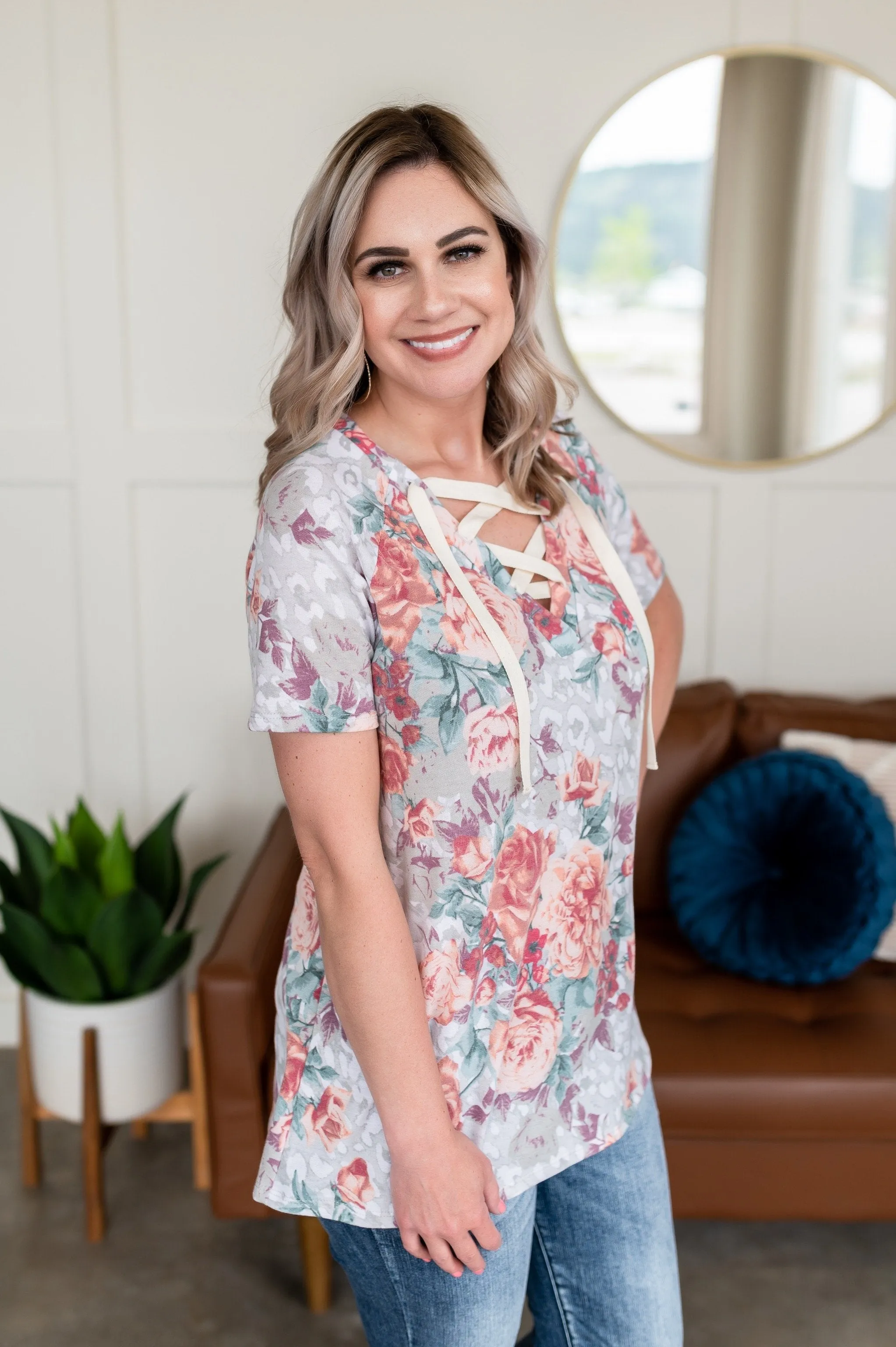 Like A Hot House Flower Top In Sage & Coral