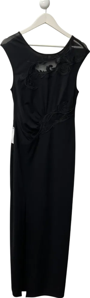 lipsy Black Lace Mesh Runched Maxi Dress UK 12
