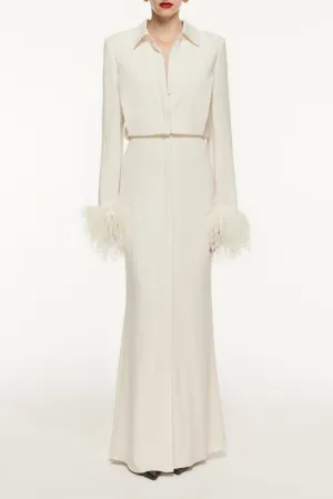 Long Sleeve Satin Crepe Shirt Maxi Dress | Cream