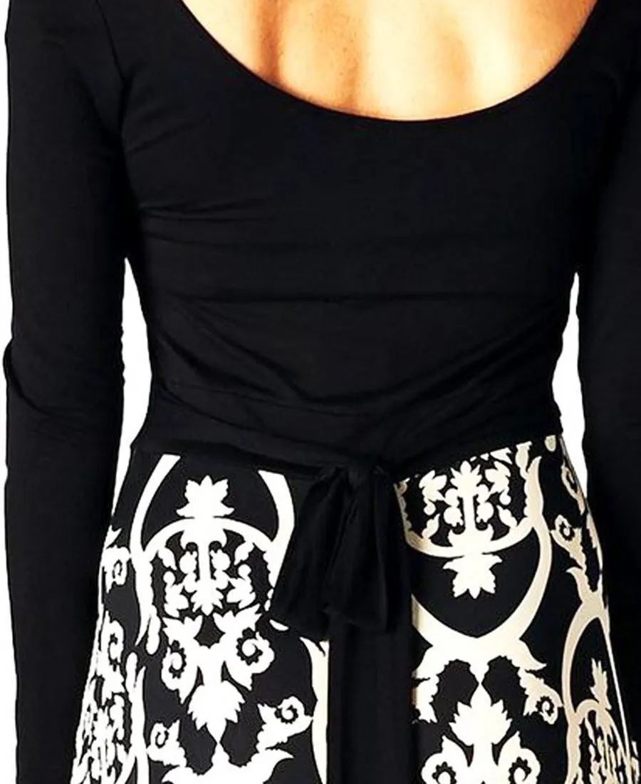 Long Sleeve Scoop Neck Black Minimalist Baroque Style Maxi Dress