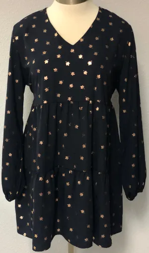 LS ROUNDED V-NECK MIDI DRESS