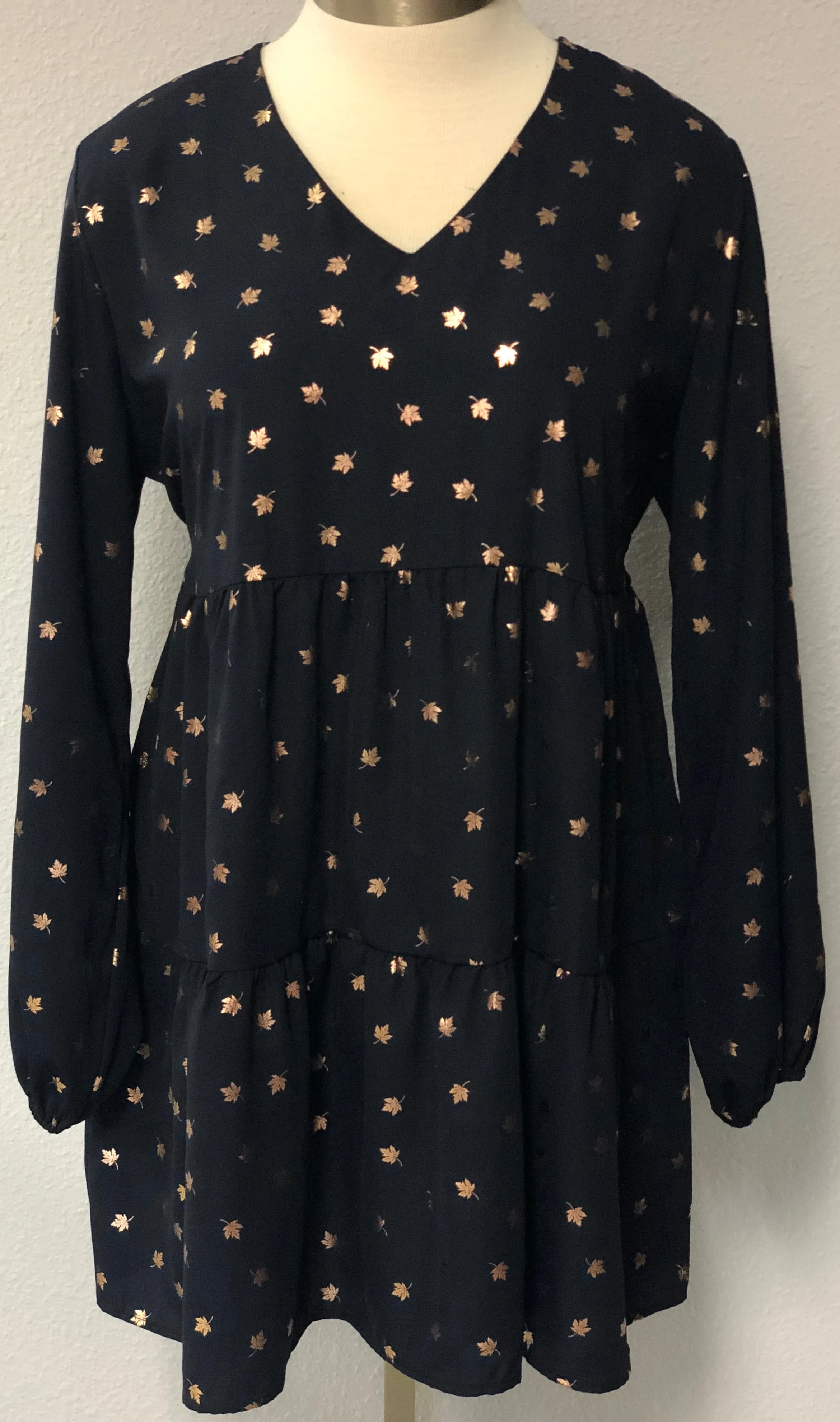 LS ROUNDED V-NECK MIDI DRESS
