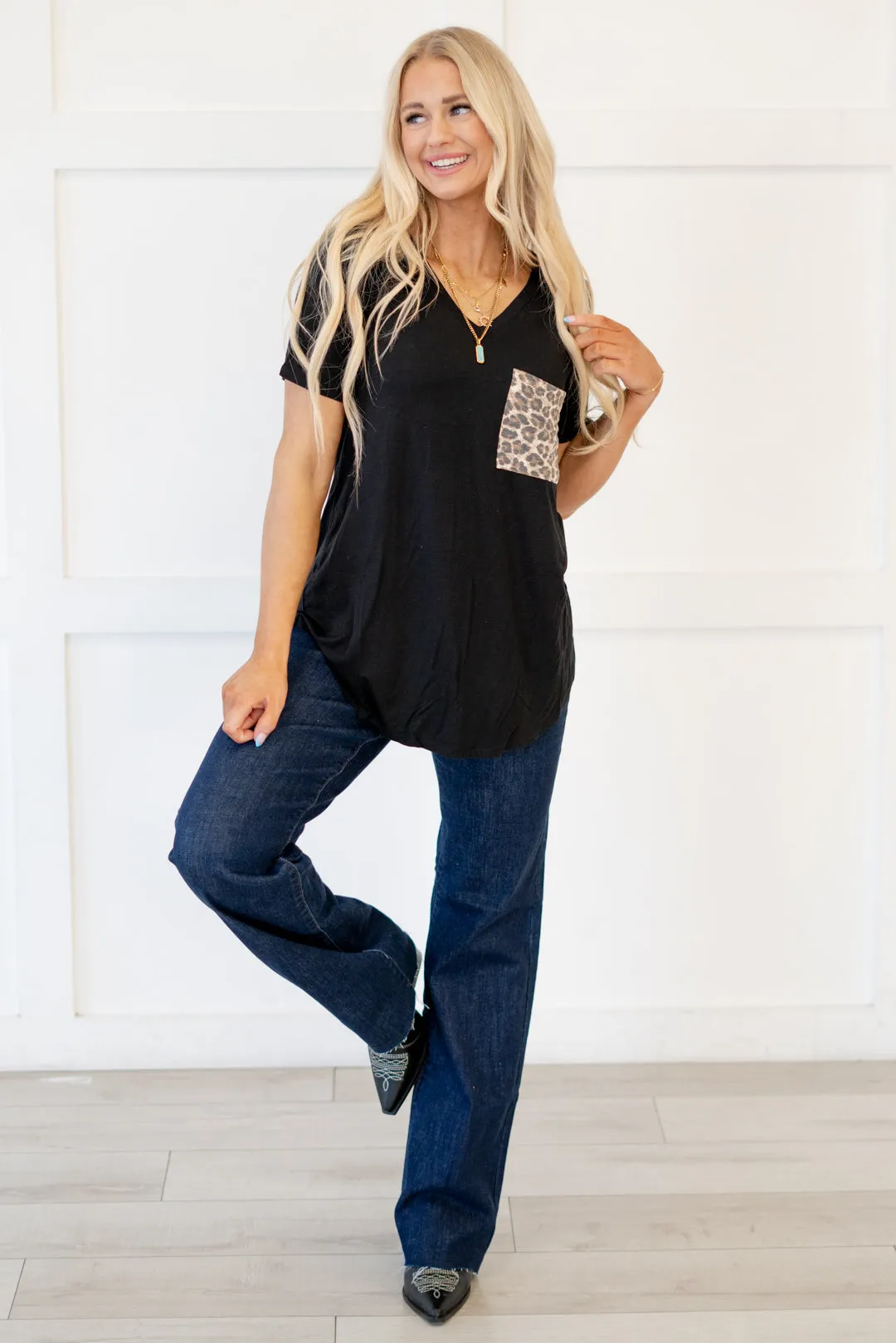 Luxe Leopard Pocket Tee Black