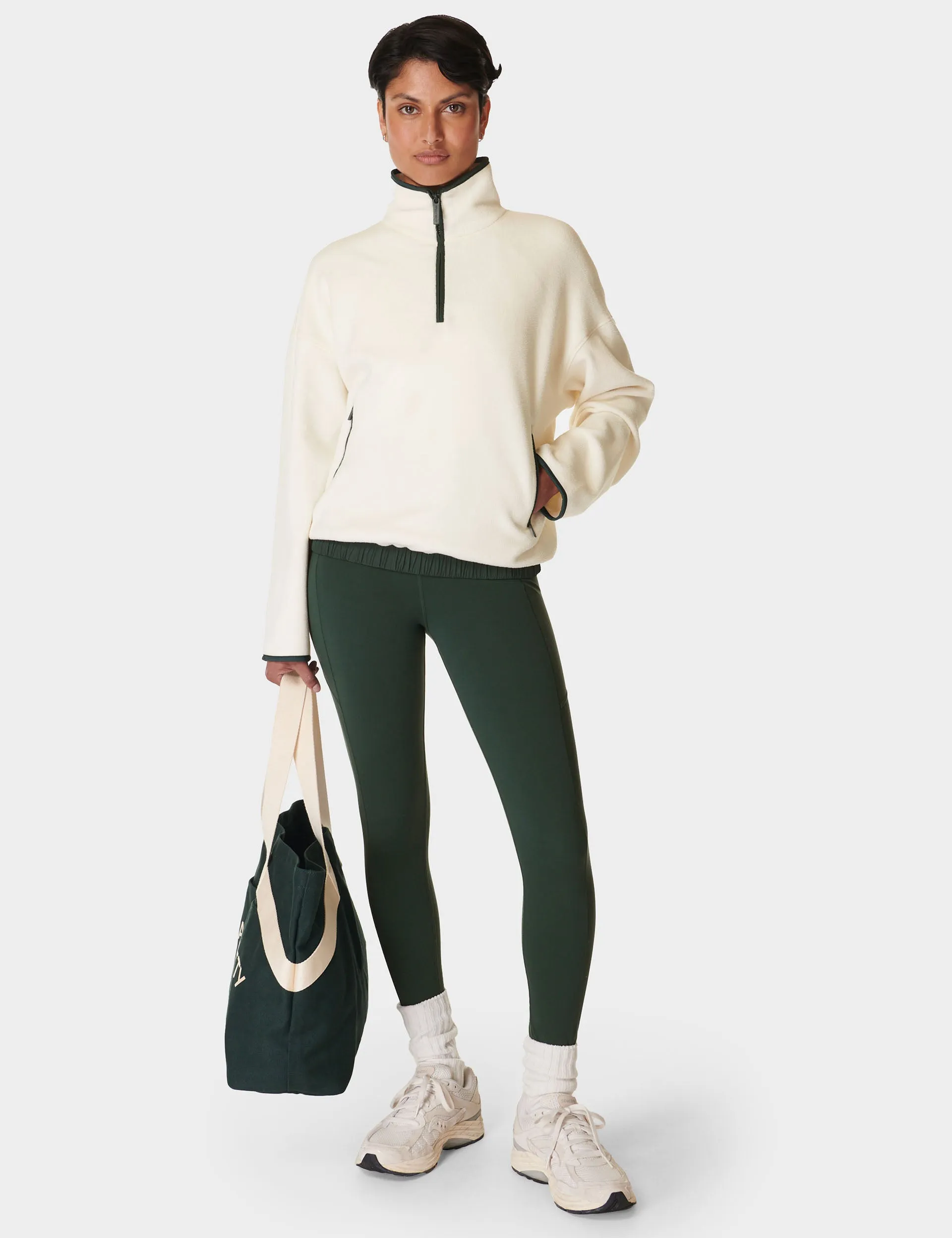 Mallow Half Zip Pullover - Studio White/Trek Green