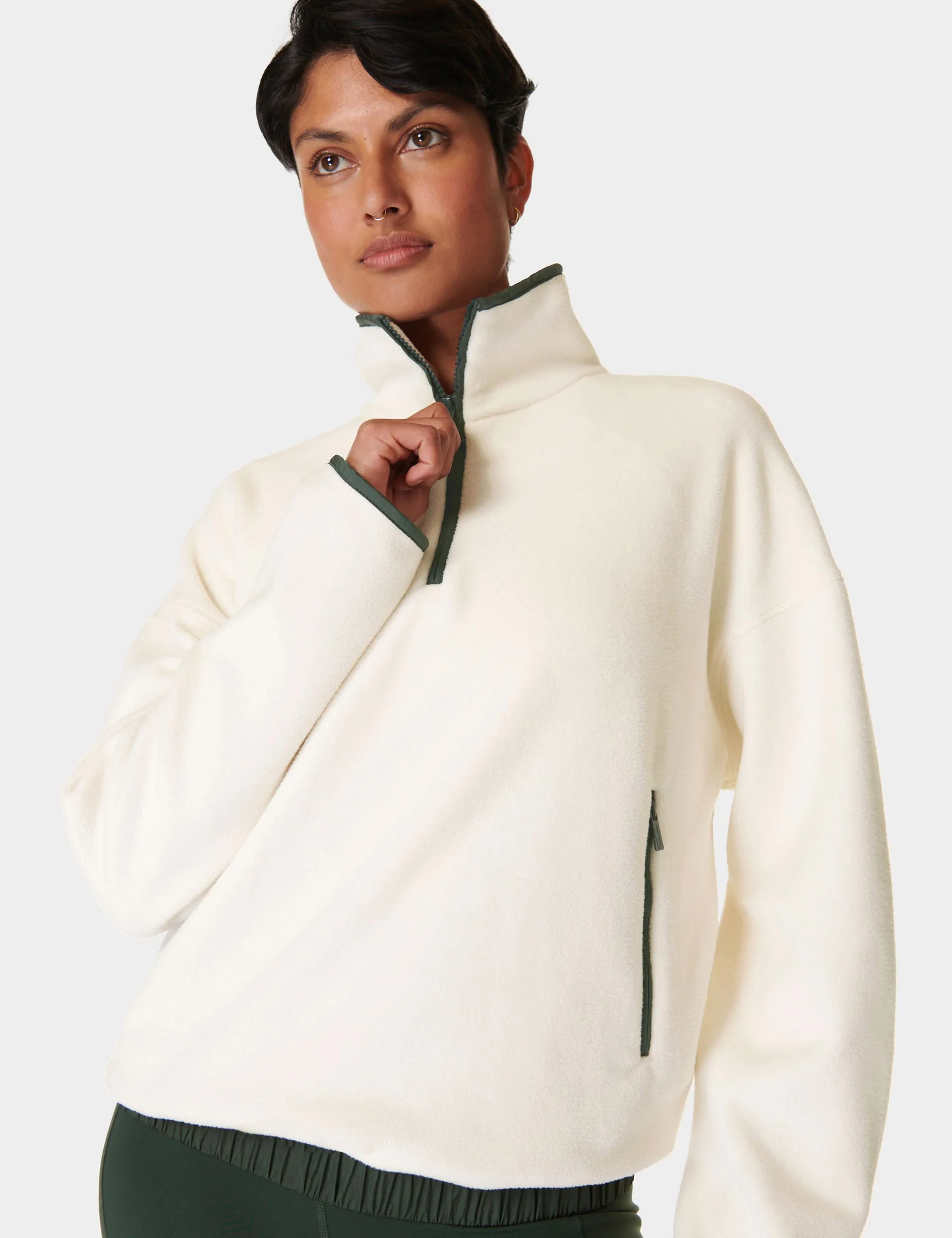 Mallow Half Zip Pullover - Studio White/Trek Green