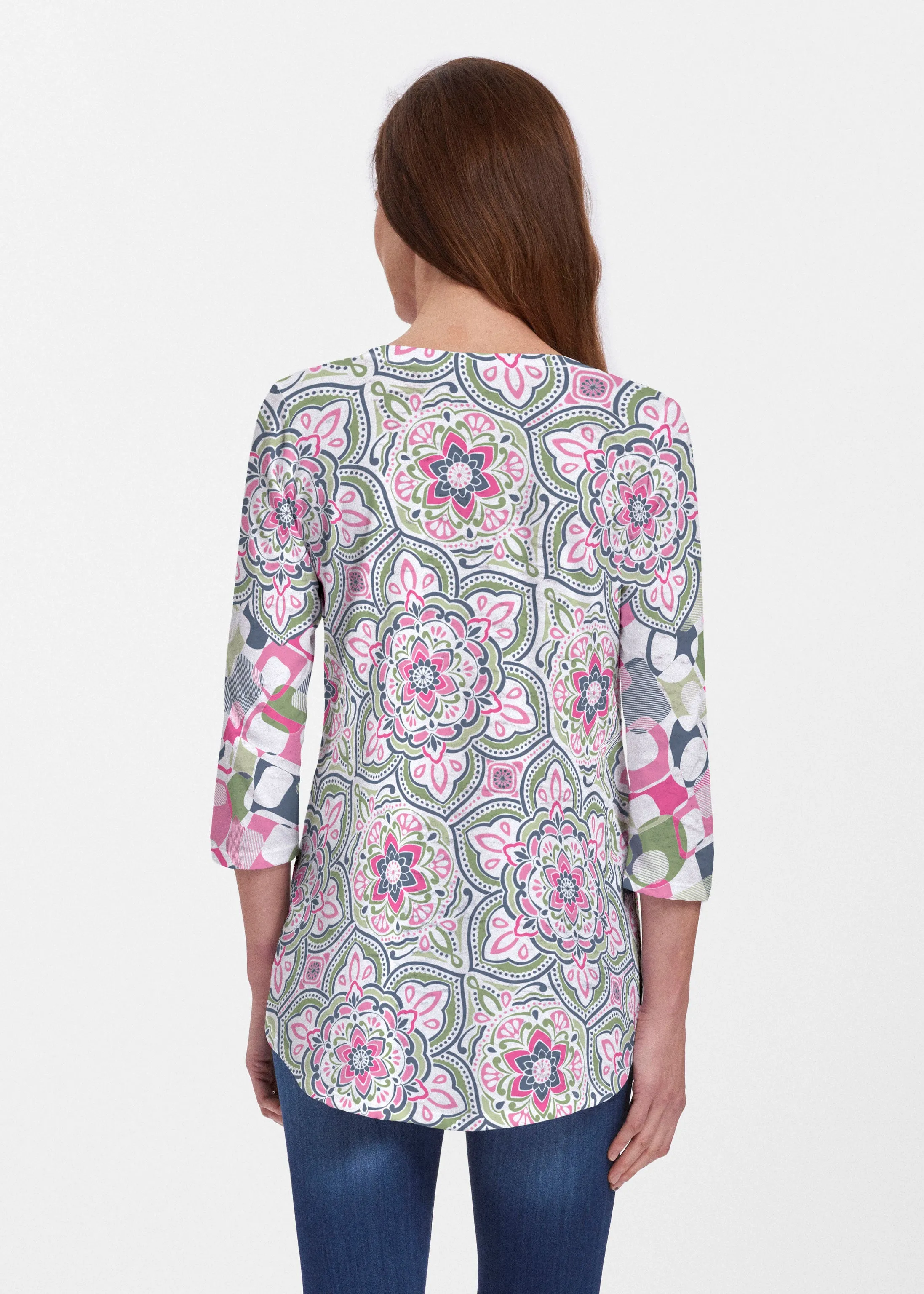 Mandala Geo Blue (13503) ~ V-neck Flowy Tunic