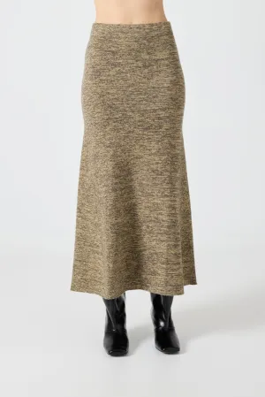 MELANGE KNIT MIDI SKIRT | PEBBLE