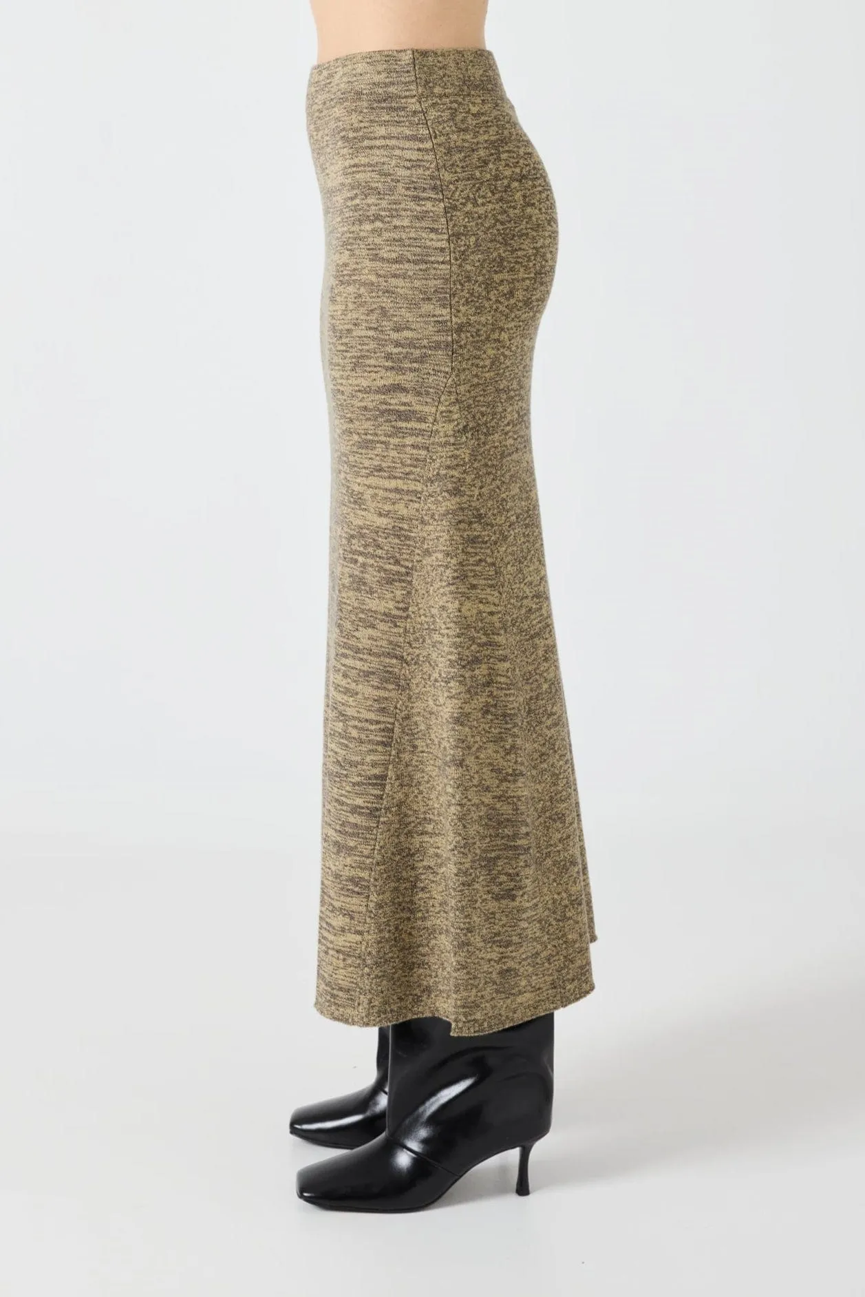 MELANGE KNIT MIDI SKIRT | PEBBLE