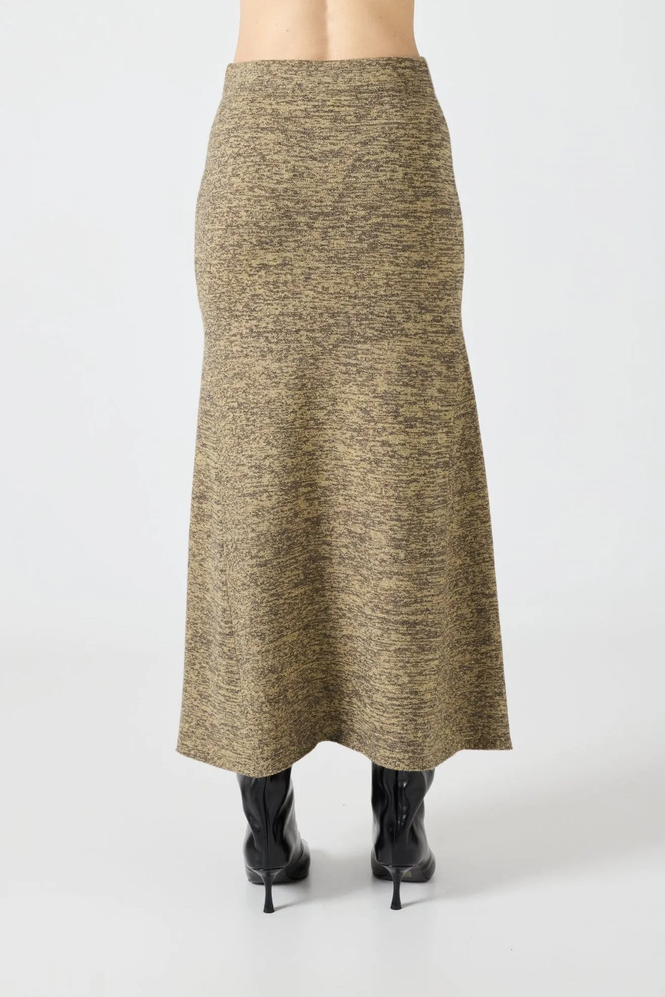 MELANGE KNIT MIDI SKIRT | PEBBLE