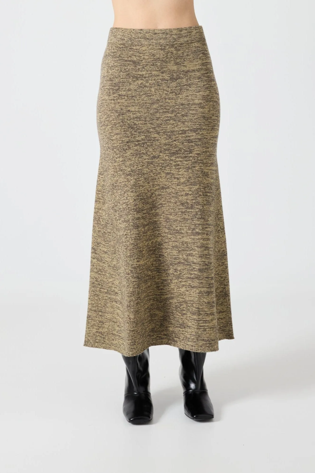 MELANGE KNIT MIDI SKIRT | PEBBLE