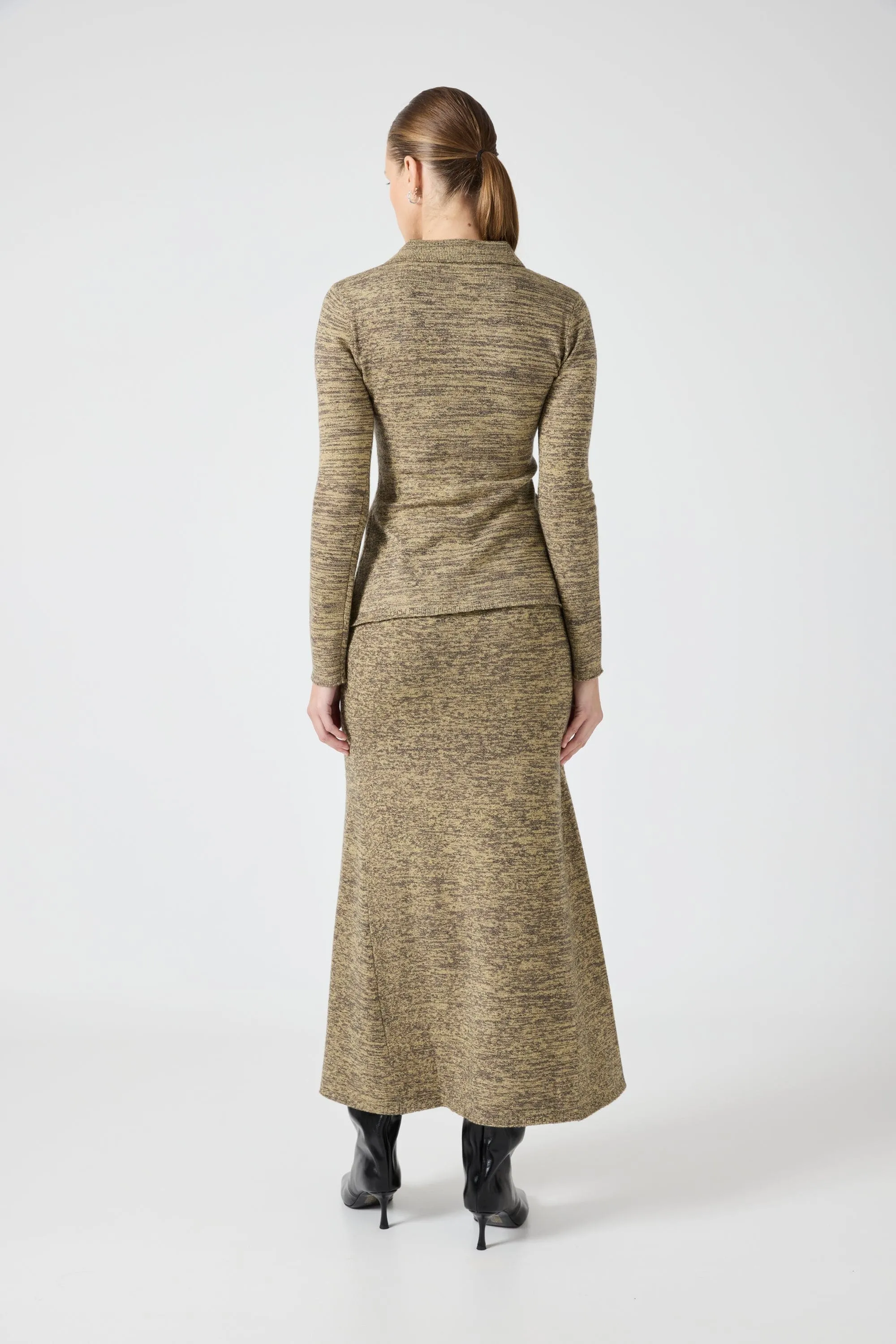 MELANGE KNIT MIDI SKIRT | PEBBLE