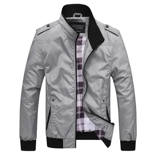 Mens Jackets Solid Color Stand Collar Slim Bomber Jackets