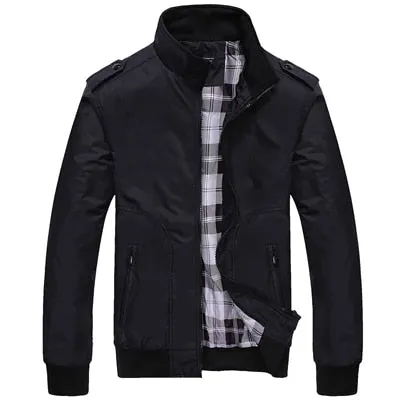 Mens Jackets Solid Color Stand Collar Slim Bomber Jackets