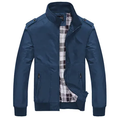 Mens Jackets Solid Color Stand Collar Slim Bomber Jackets