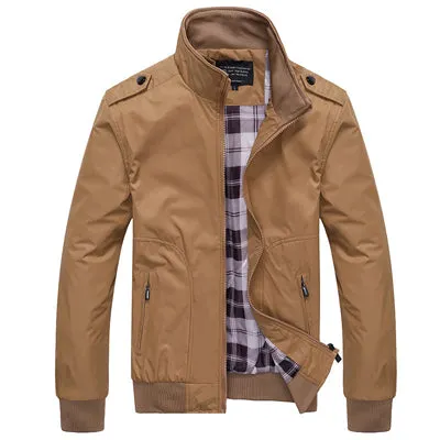 Mens Jackets Solid Color Stand Collar Slim Bomber Jackets