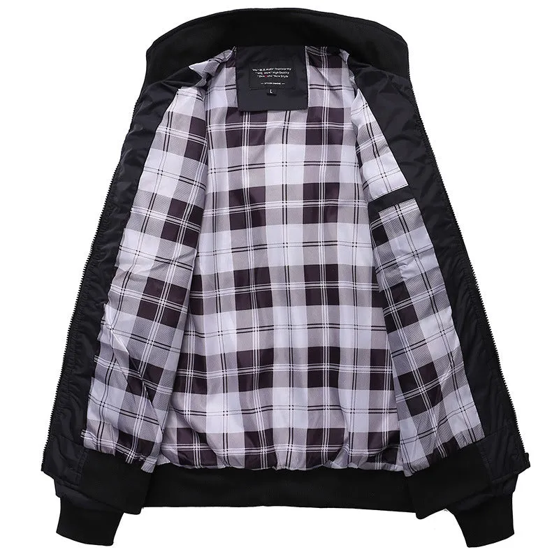 Mens Jackets Solid Color Stand Collar Slim Bomber Jackets