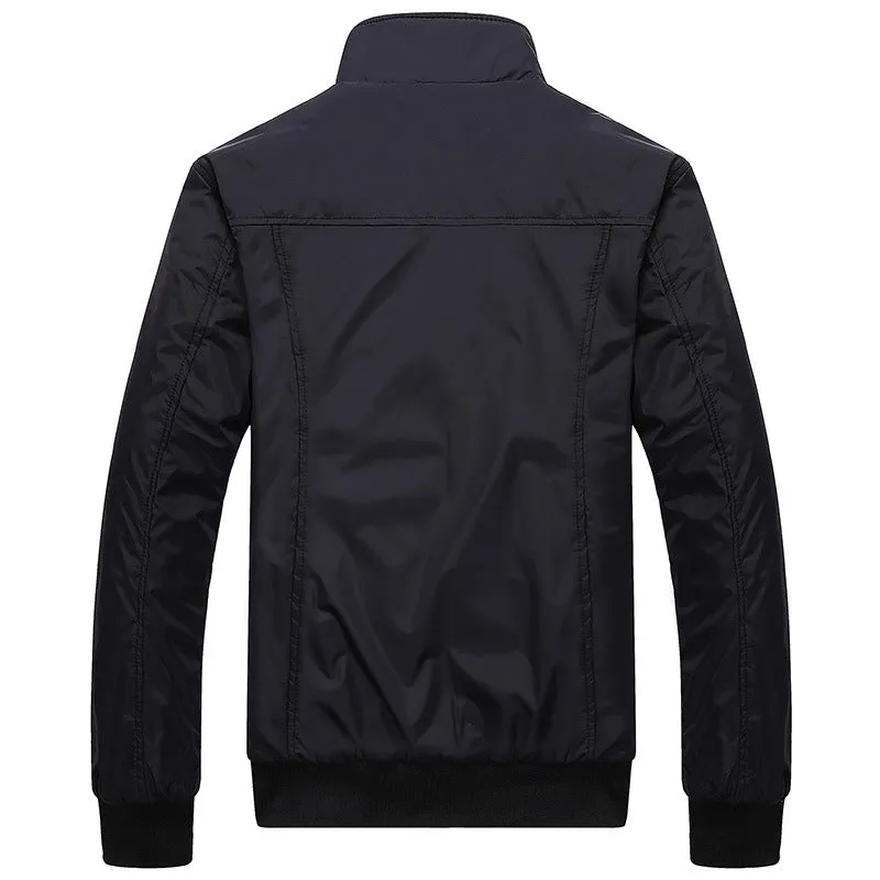 Mens Jackets Solid Color Stand Collar Slim Bomber Jackets