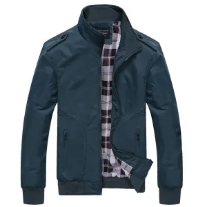 Mens Jackets Solid Color Stand Collar Slim Bomber Jackets