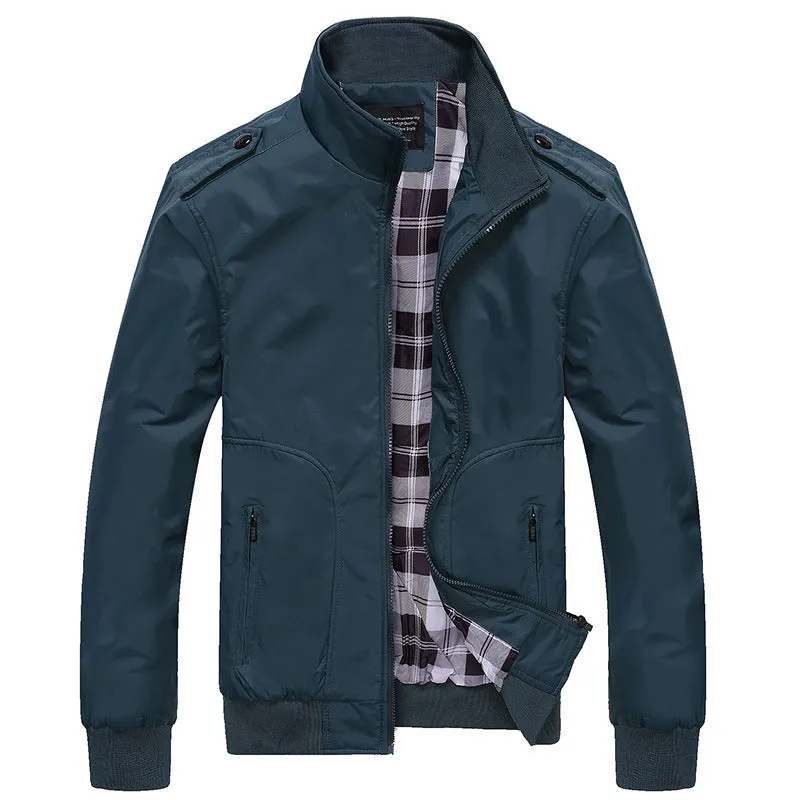 Mens Jackets Solid Color Stand Collar Slim Bomber Jackets