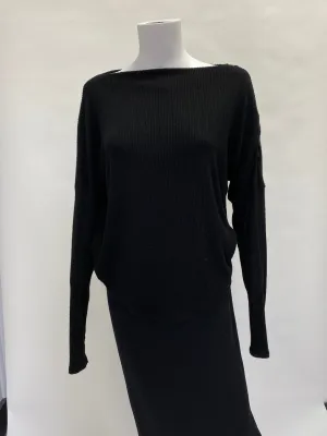 Michael Lauren Boatneck Black Ribbed Sweater