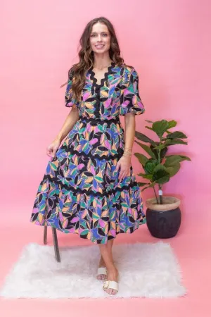 Multi Printed Ric Rac Dress UD2036