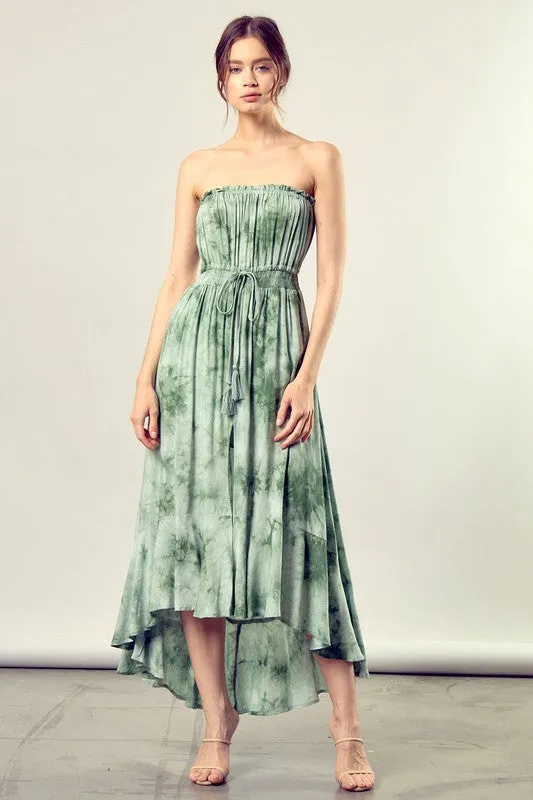 Mustard Seed Junior Drawstring Waist Tie-Dye Tube Maxi Dress