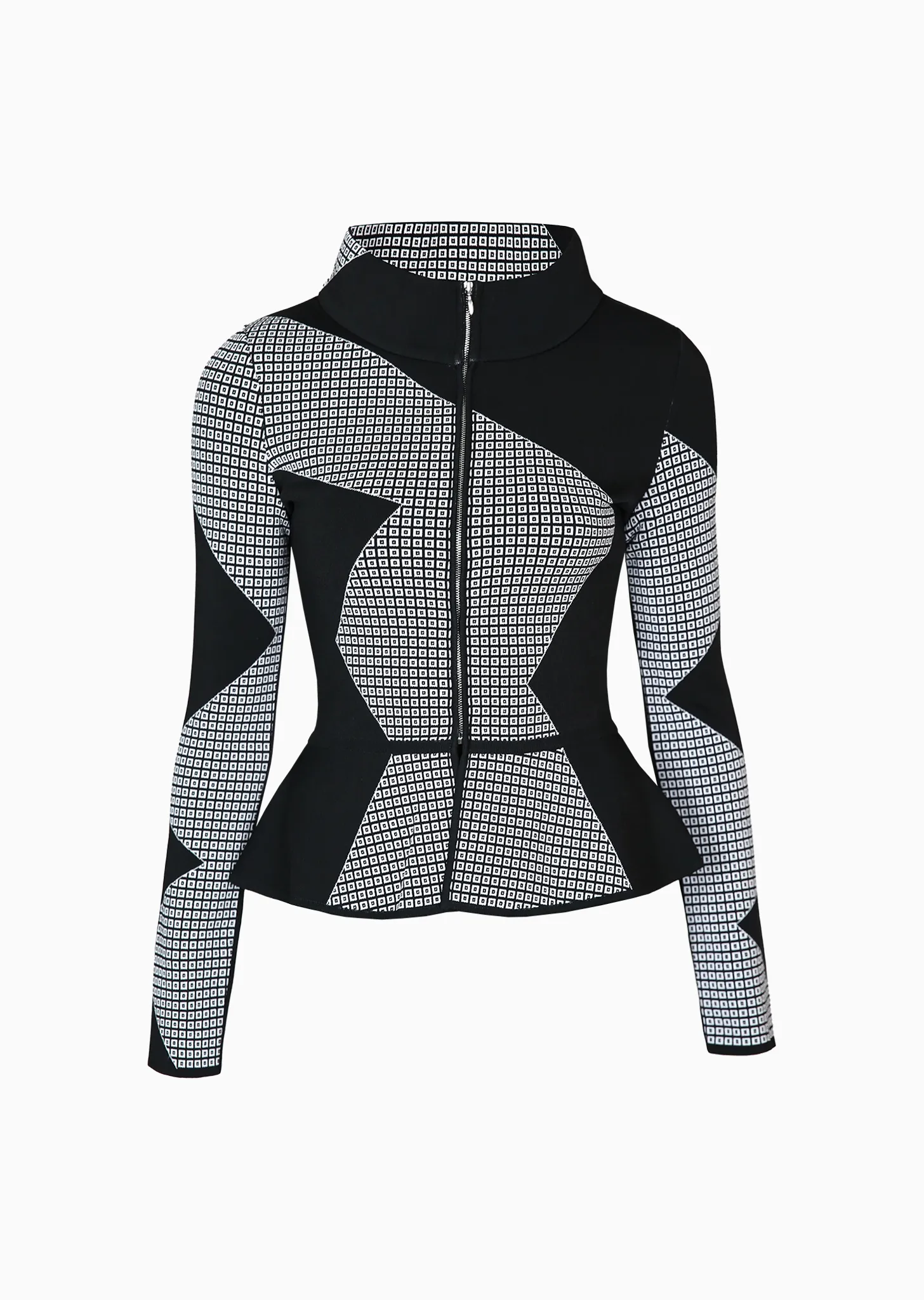 Nadeen - Cropped Peplum Blazer with Modern Geometric Design