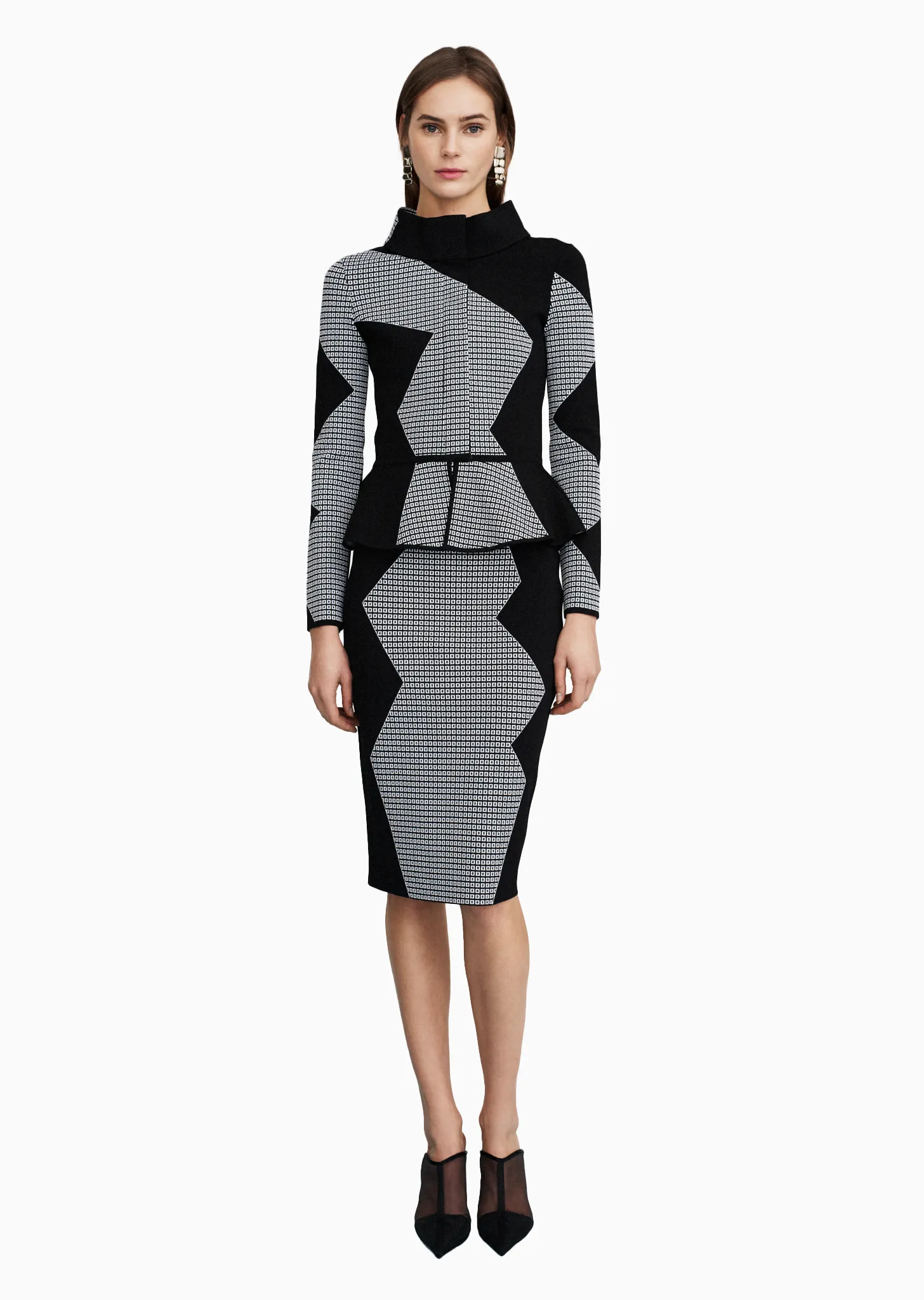 Nadeen - Cropped Peplum Blazer with Modern Geometric Design