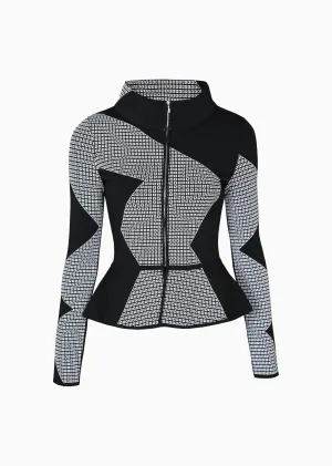 Nadeen - Cropped Peplum Blazer with Modern Geometric Design
