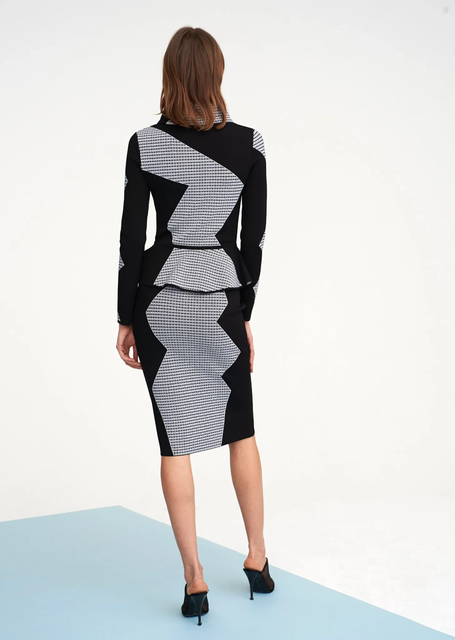 Nadeen - Cropped Peplum Blazer with Modern Geometric Design