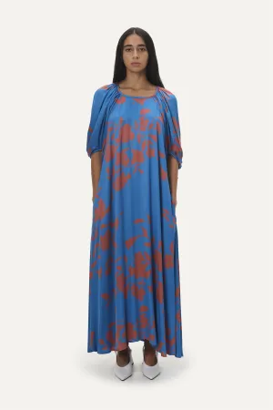 Naushad Ali   I   Raglan sleeve maxi Hibiscus Signature Spring Summer 2025 Ramar Blue Cotton satin NA SS24 W06