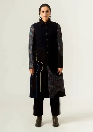 Navy blue panelled trench coat