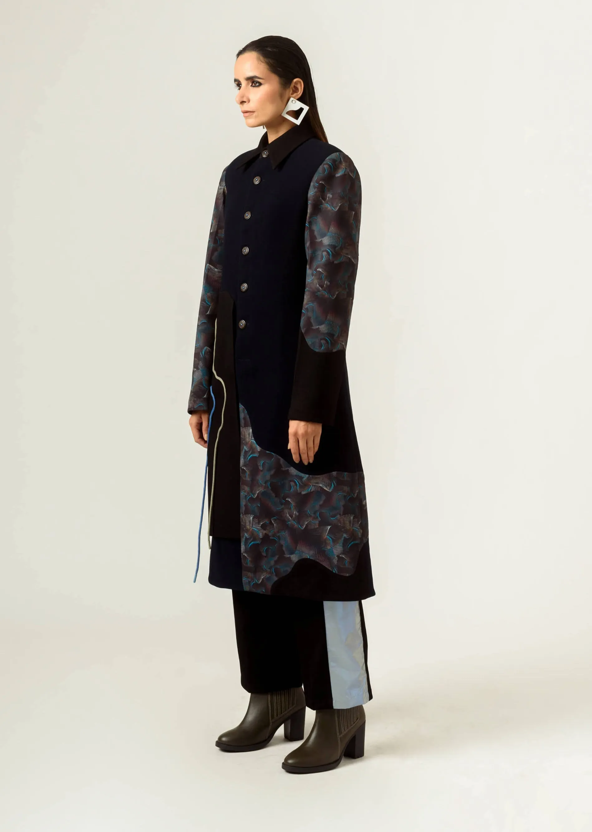 Navy blue panelled trench coat