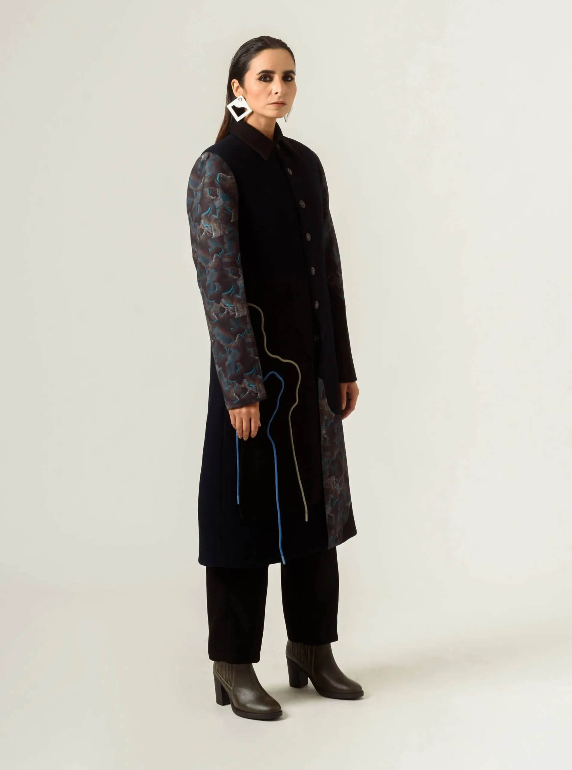 Navy blue panelled trench coat