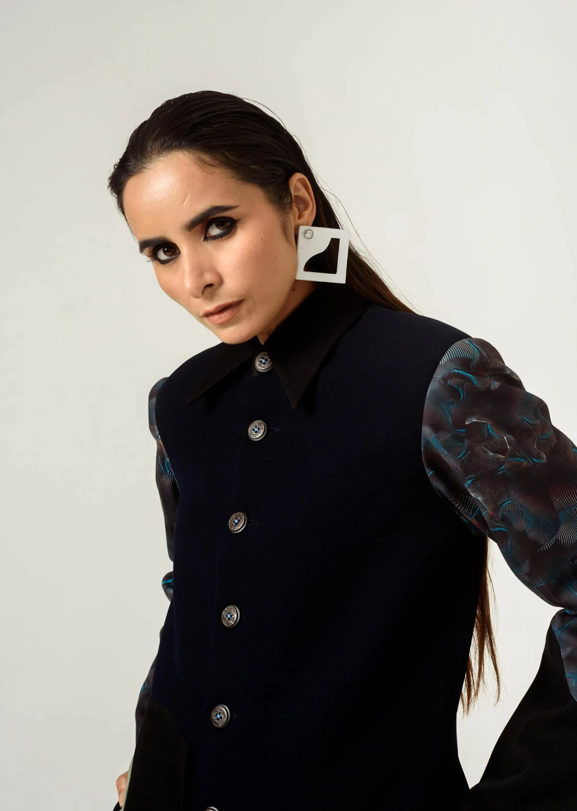 Navy blue panelled trench coat