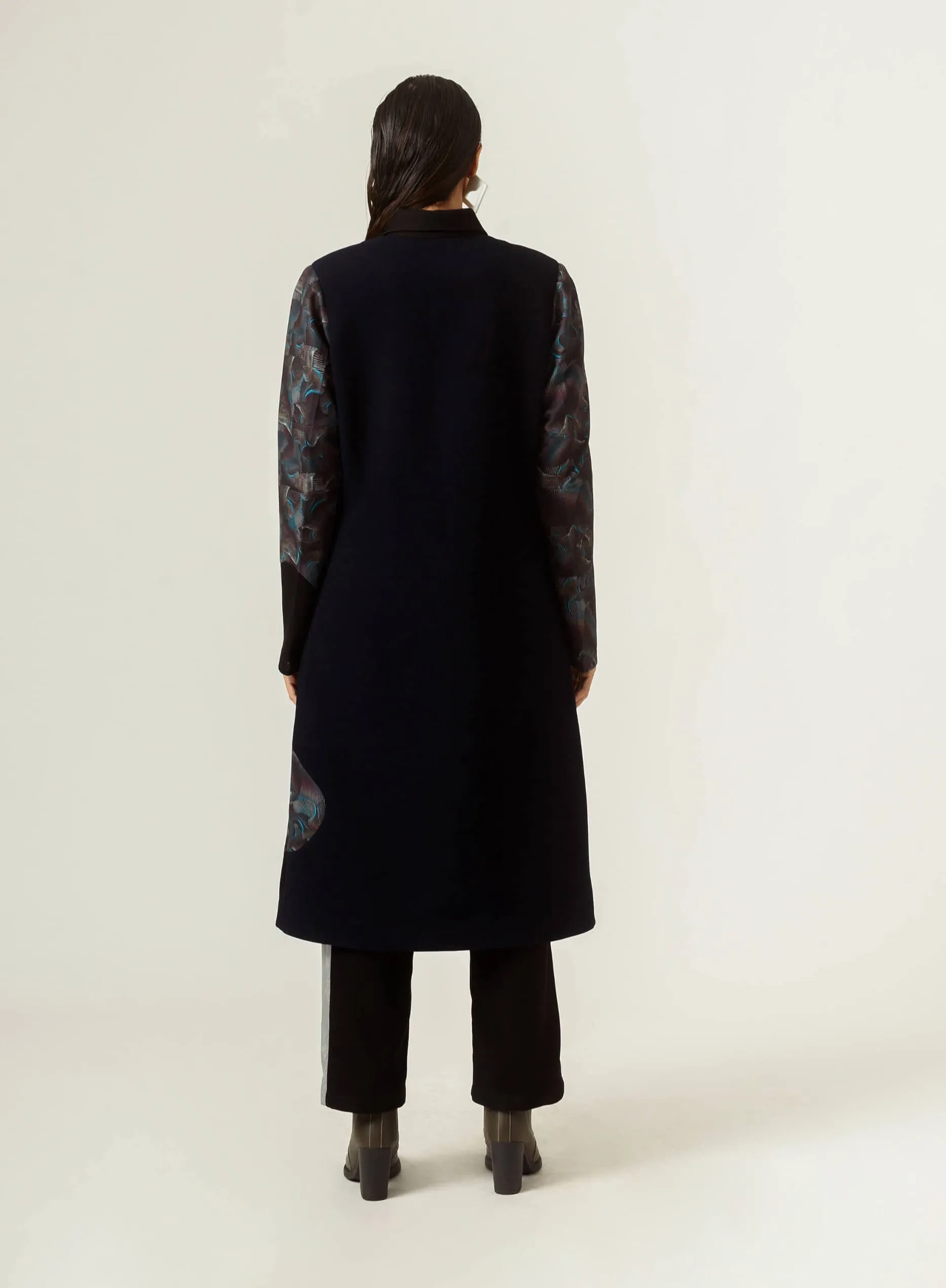 Navy blue panelled trench coat