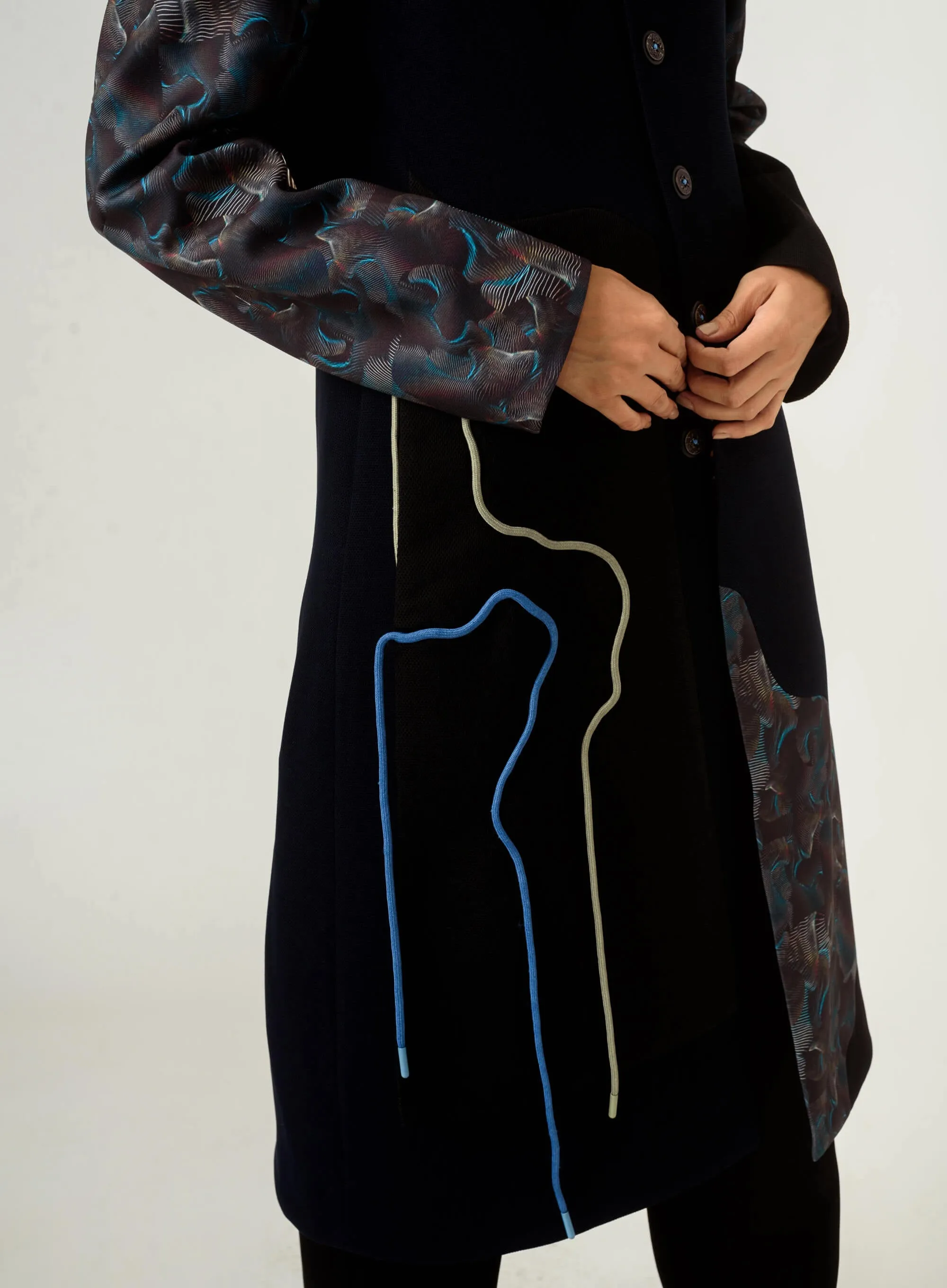 Navy blue panelled trench coat