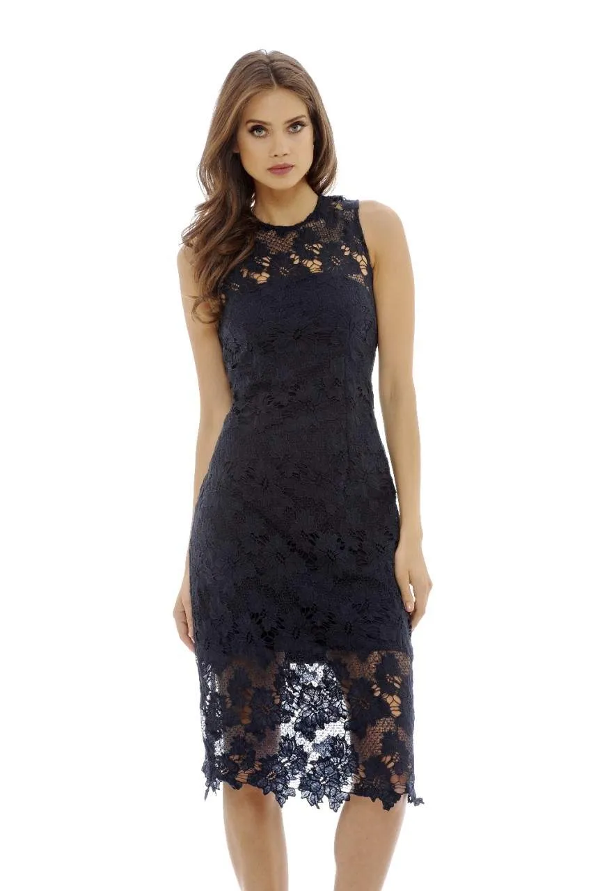 Navy Lace Midi  Dress
