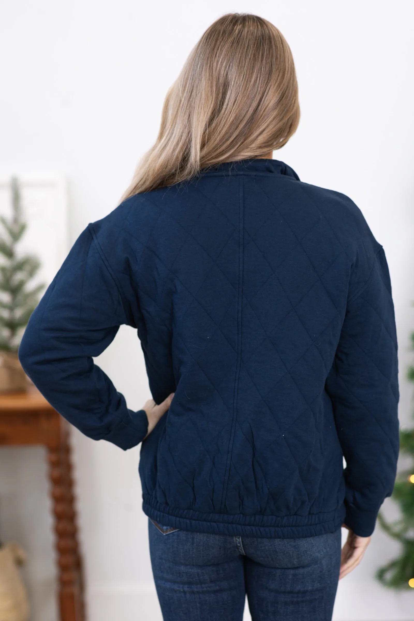 Navy Quilted Full Zip Jacket