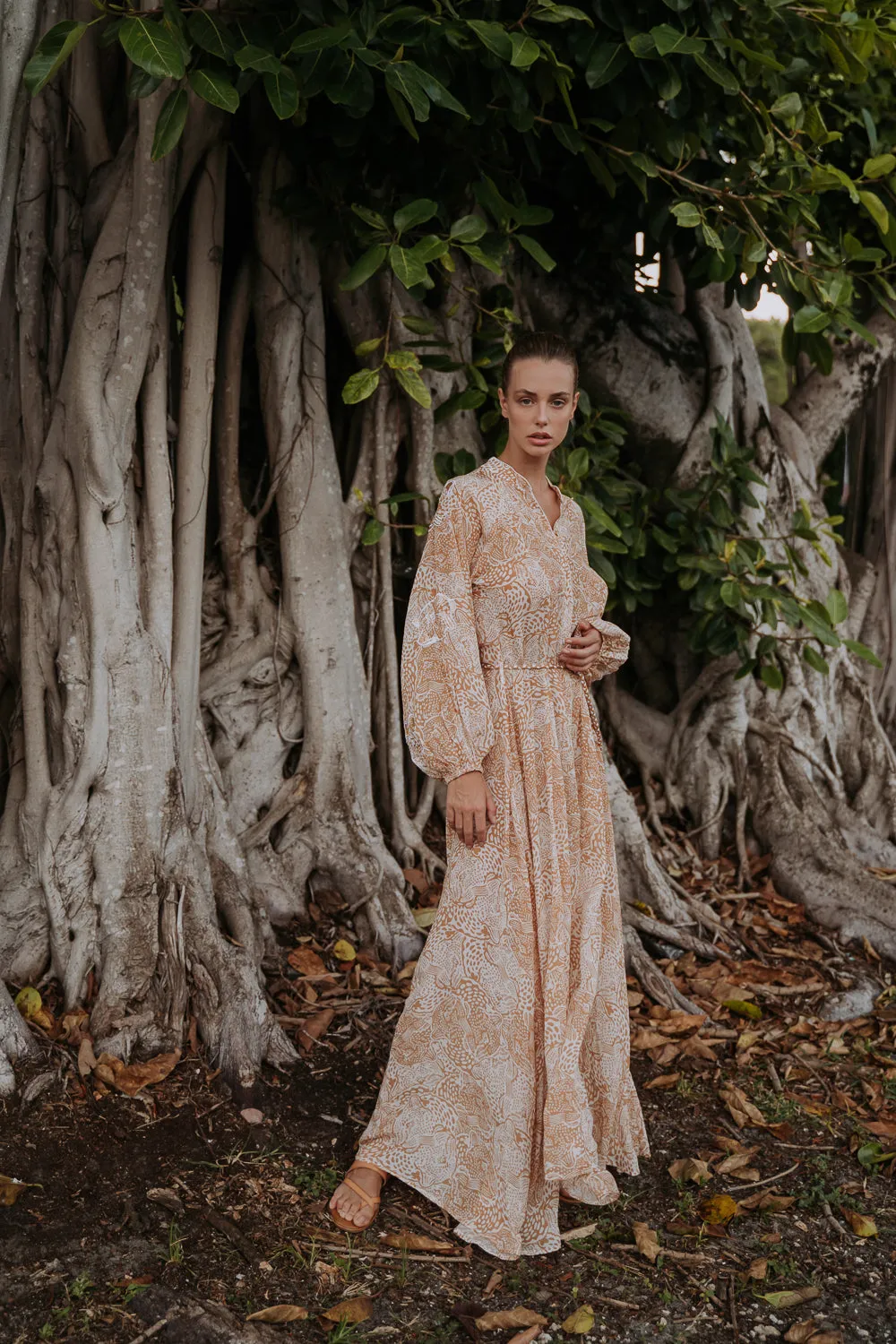 NEA DRESS - ANIMAL SAND