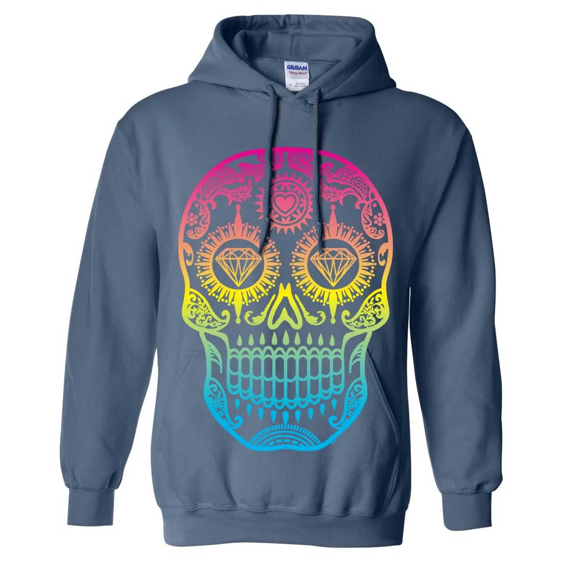 Neon Diamond Eyes Smiling Sugar Skull Sweatshirt Hoodie