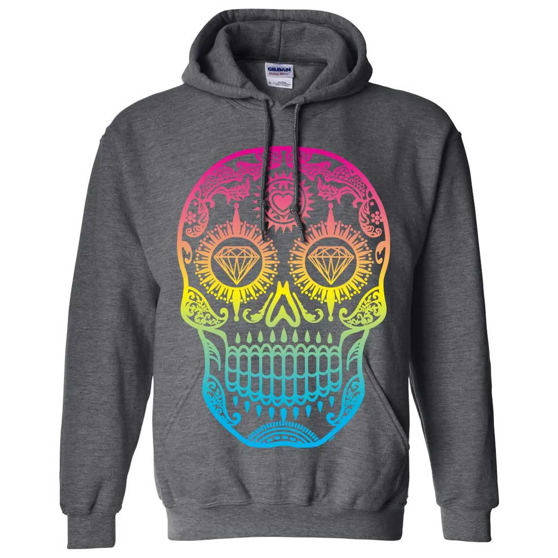 Neon Diamond Eyes Smiling Sugar Skull Sweatshirt Hoodie