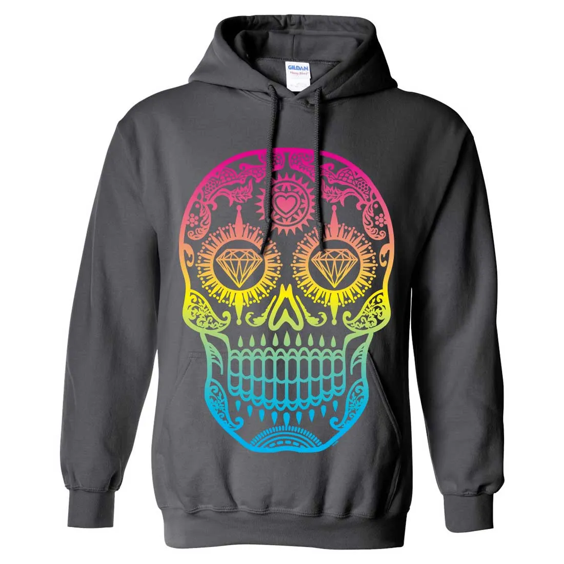 Neon Diamond Eyes Smiling Sugar Skull Sweatshirt Hoodie