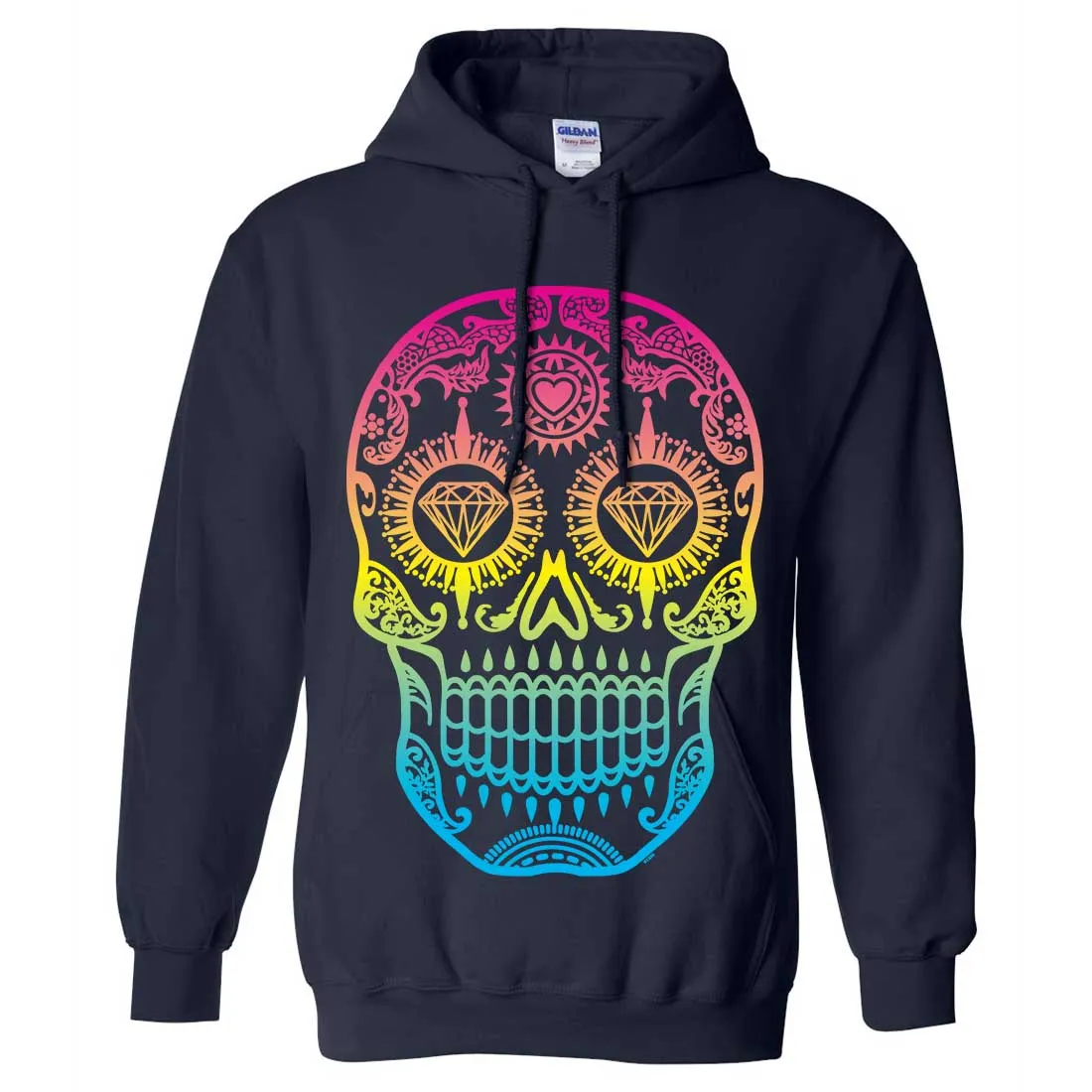 Neon Diamond Eyes Smiling Sugar Skull Sweatshirt Hoodie