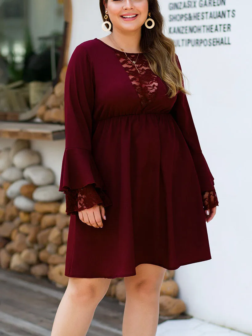 New Lace Stitching Speaker Long Sleeve High Waist A Word Fashion Large Size Women's Skirt